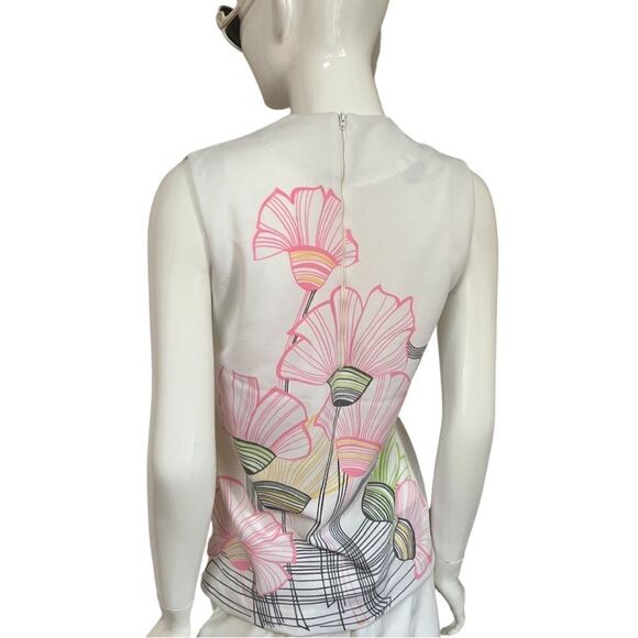 Mod 1960s Handmade One of a Kind Floral Sleeveless Shift Blouse - Picture 8 of 11